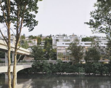 Das Projekt erzielt eine stimmige städtebauliche Dichte durch überzeugende Gebäudesetzung, differenzierte Höhenstaffelung und arealöffnende Freiraumkonzeption. Visualisierungen: Solanellas Van Noten Meister Architekten