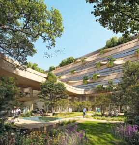 Die bestehenden Krankenhäuser von Gallarate und Busto Arsizio werden an einem Standort zusammengeführt. Visualisierungen: Negativ